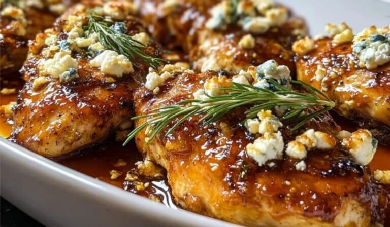 Artisan Hot Honey Infused Feta Chicken glazed and topped with crumbled feta