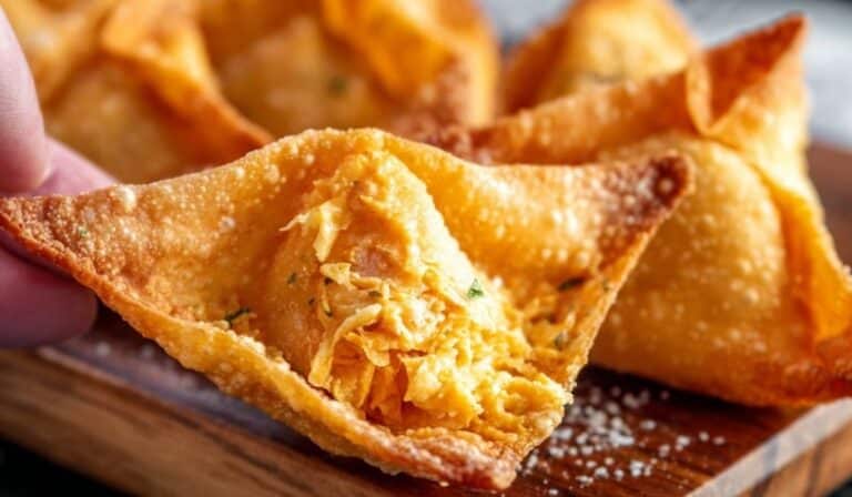 Buffalo Chicken Rangoons crispy fried wontons with cheesy chicken filling