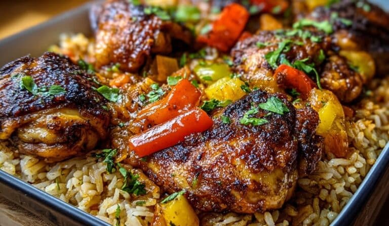 Caribbean Chicken and Rice with Peppers and Fresh Herbs
