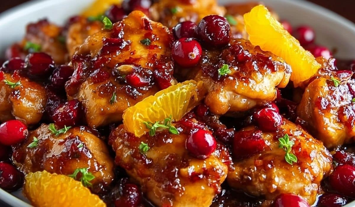 Cranberry Orange Chicken with citrus glaze and fresh cranberries