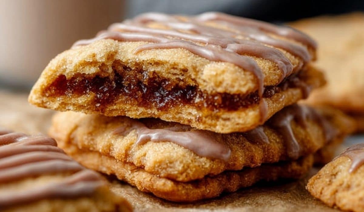 Brown Sugar Pop Tart Cookies stacked with gooey cinnamon filling