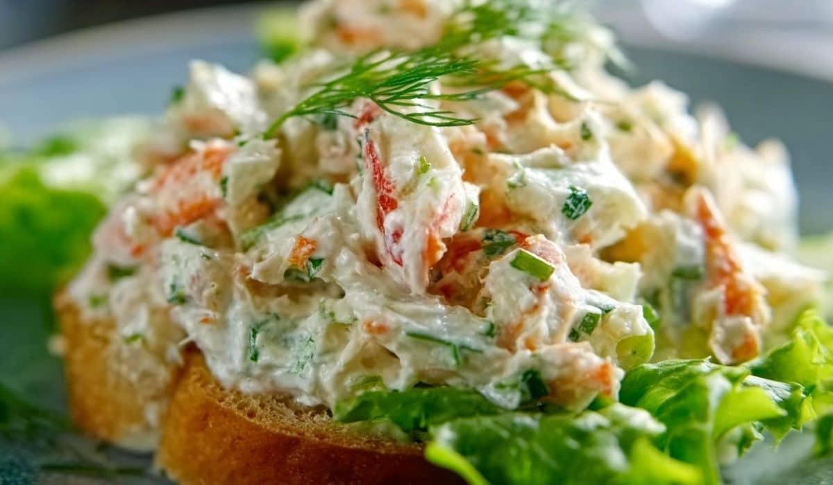 Crab Salad on toast with fresh dill and lettuce