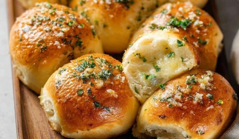 Garlic Bread Rolls fresh from the oven with golden crust and parsley butter
