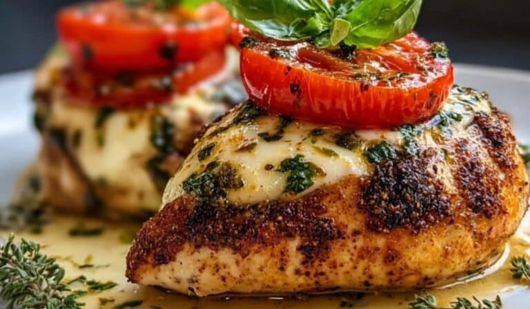 Caprese Stuffed Chicken with mozzarella, basil, and tomato