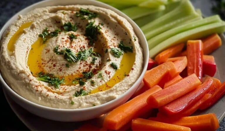 Classic Hummus served with fresh carrot and celery sticks