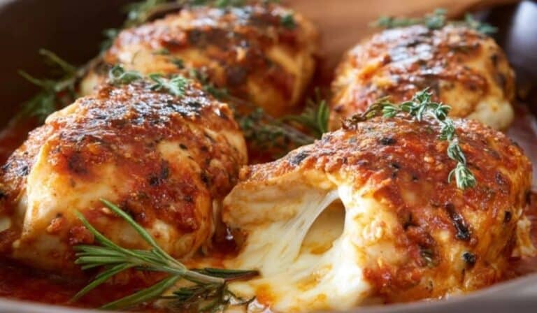 Mozzarella Stuffed Chicken Breasts with melted cheese filling