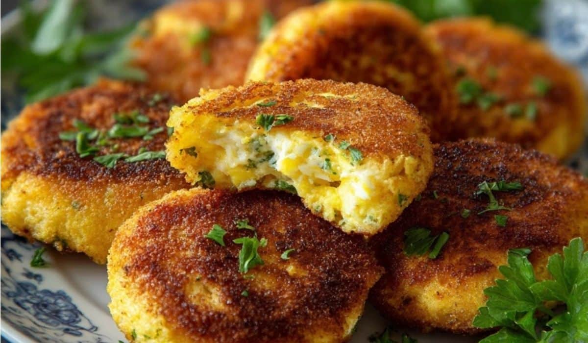 Golden Polish Egg Cutlets served crispy on a plate with parsley garnish