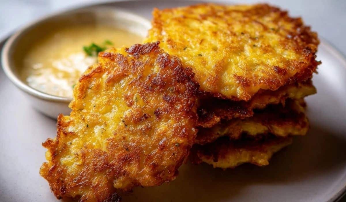 German Potato Pancakes served golden brown with apple sauce