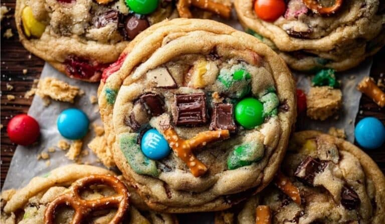 Kitchen Sink Cookies with pretzels, M&Ms, and chocolate chunks