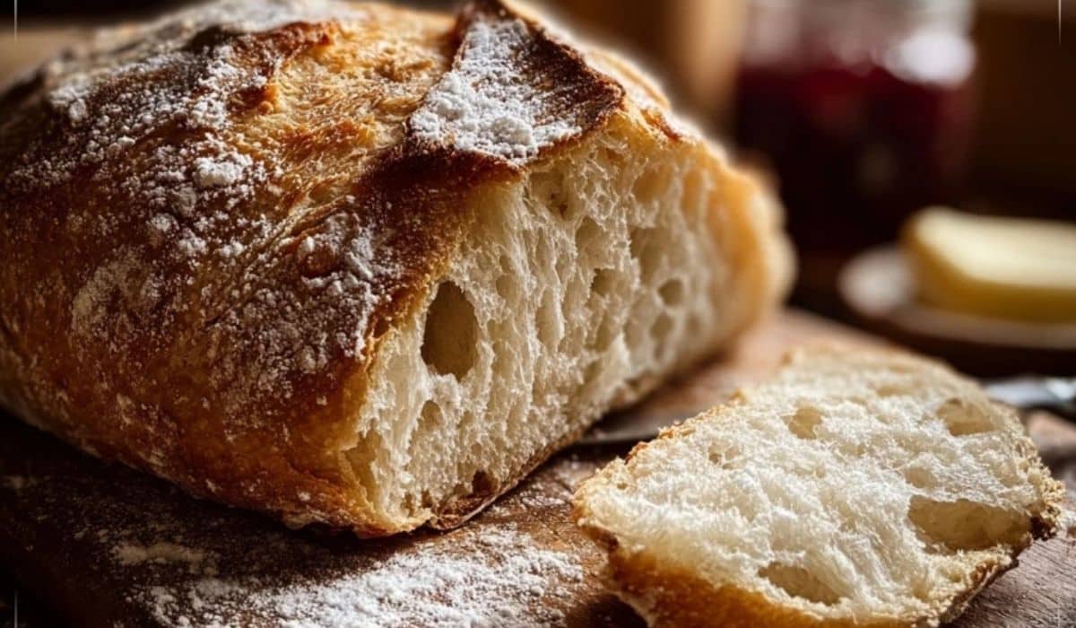Easy Homemade Artisan Bread served on a wooden board