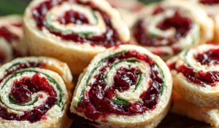 Delicious Christmas Cranberry Pinwheels with cream cheese and cranberry swirl
