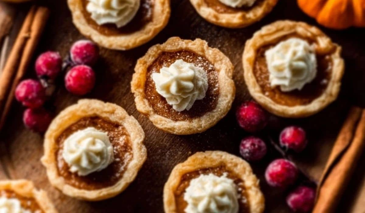 Mini Pumpkin Pies served on rustic fall table