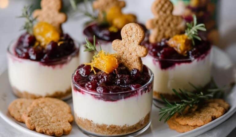 White Chocolate Cheesecakes with Mulled Wine Fruit holiday dessert