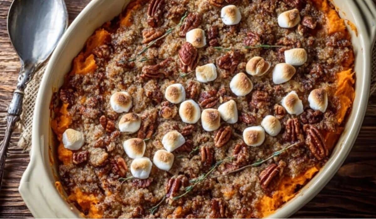 Sweet Potato Casserole fresh out of the oven