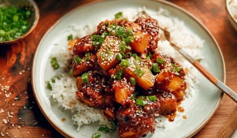 Baked Pineapple Teriyaki Chicken served with rice