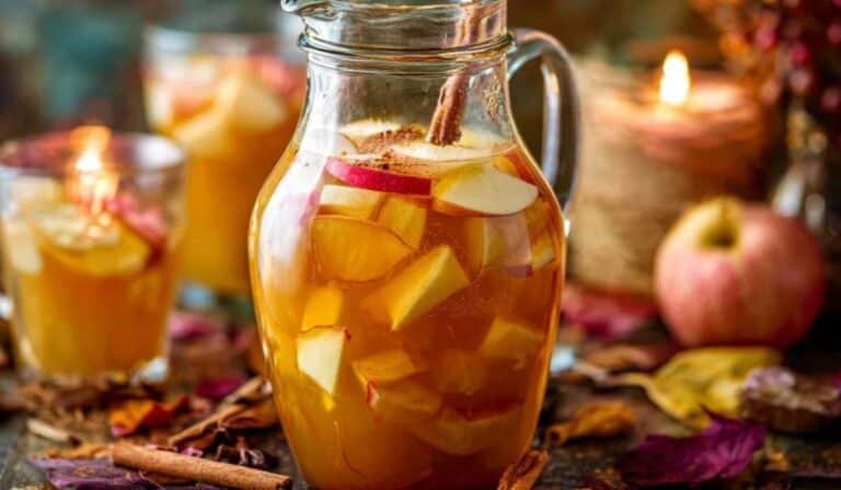 Apple Cider Autumn Sangria served in a rustic fall setting