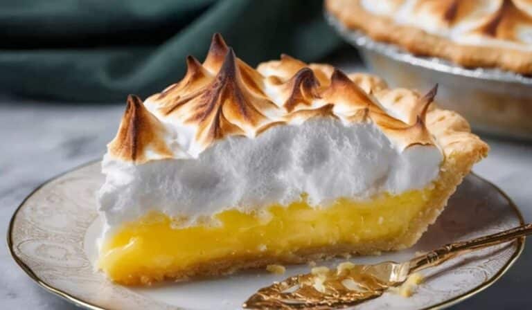 Classic Lemon Meringue Pie served on a white vintage plate
