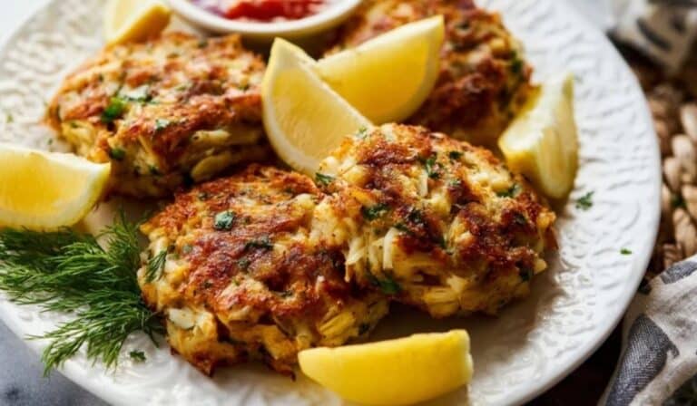 Maryland Crab Cakes Recipe (Little Filler) served with lemon