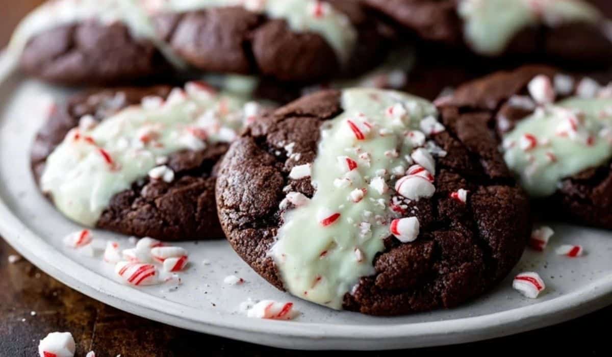Peppermint Mocha Cookies on a festive holiday tray