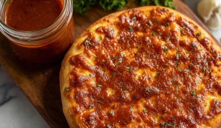 Fan Favorite Pizza Sauce served warm in a rustic ceramic bowl