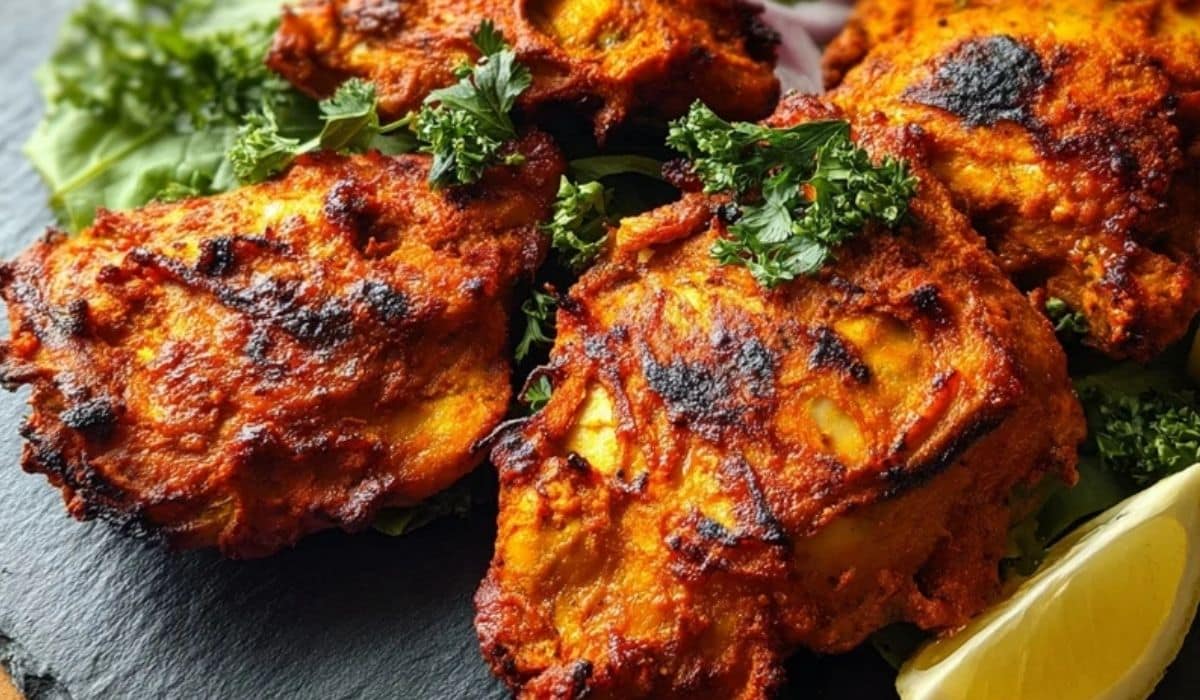 Baked Tandoori Chicken served hot with lemon wedge