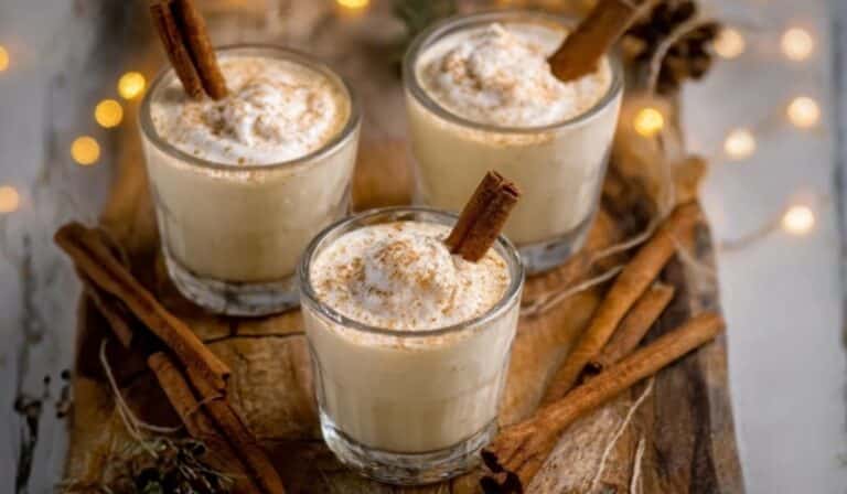 Eggnog Shots served at a festive holiday party