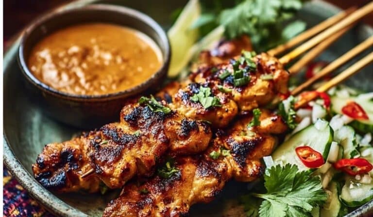 Irresistible Indonesian Chicken Satay Recipe served with peanut sauce