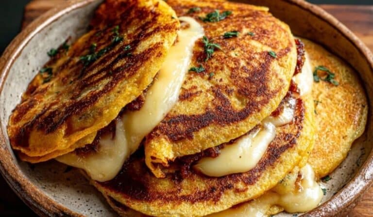 Venezuelan Sweet Corn Cachapas on rustic plate