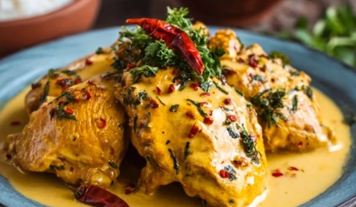 huru Chicken Amarillo Recipe plated with golden glaze