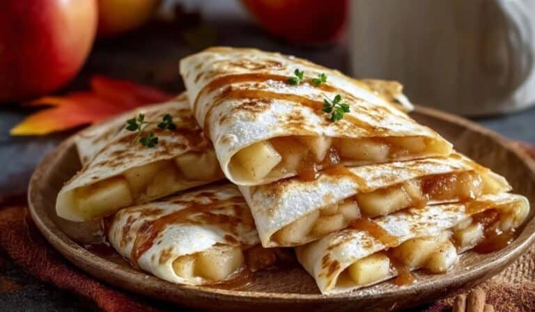 Apple Cinnamon Breakfast Quesadillas served on a rustic fall table