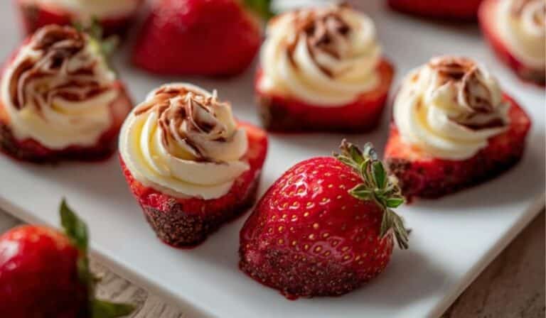 Cheesecake Deviled Strawberries close-up side view
