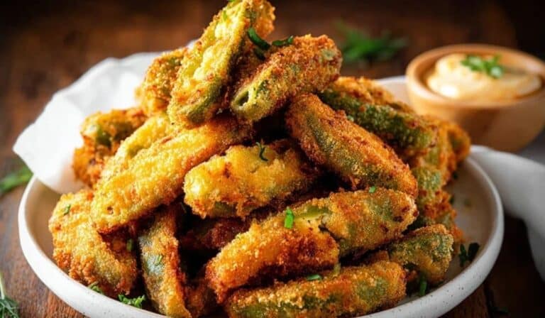 Crispy Fried Jalapenos served on a rustic wooden table
