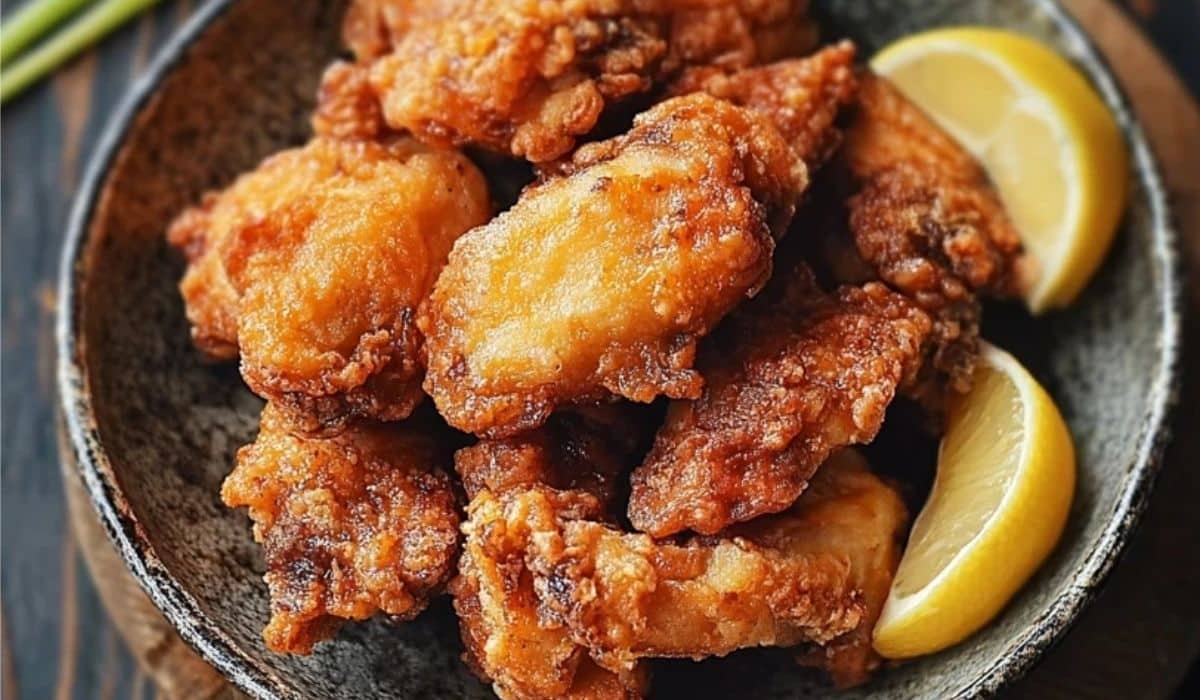 Japanese Fried Chicken (Karaage) served on ceramic plate